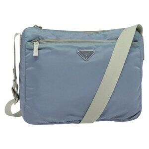 PRADA Shoulder Bag Nylon Light Blue Silver Auth BA5343
